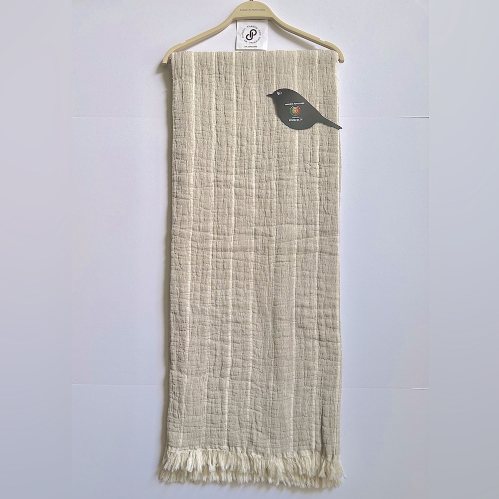 🎁Piscatextil Throw Blanket - Taupe with Vertical Oatmeal Striping